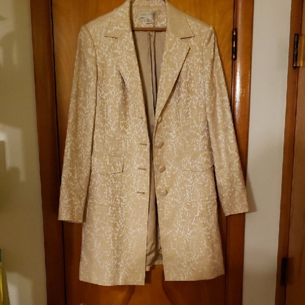 Casual Corner Cream Ivory Jacquard Textured Duster Long Blazer Elegant - Picture 1 of 5